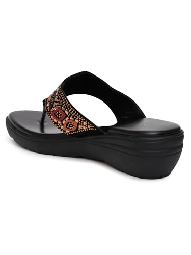 Image of Women's Elevate Comfort Flat Sandals Cushioned Adjustable & Stylish Slip-Resistant Design For Girls /Ladies Black