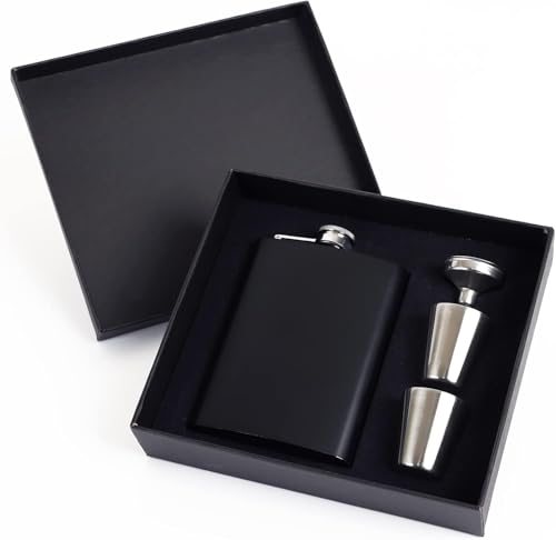 Image of Hip Flask with 2 Shot Glasses + Funnel,for Men and Women Perfect for Christmas and Holidays Hip Flask for Liquor or Wine Whiskey Alcohol Drinks Holder Pocket Bottle