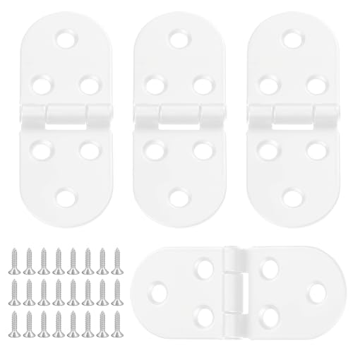 4PCS Hinges Folding Flap Hinges, Flip Hinges Round Edge, 180 Degree Door Hinge with Screws, Hinges for Wood Cabinet Hinge for Folding Table Cabinet Wooden Box Furniture Drawer (White)