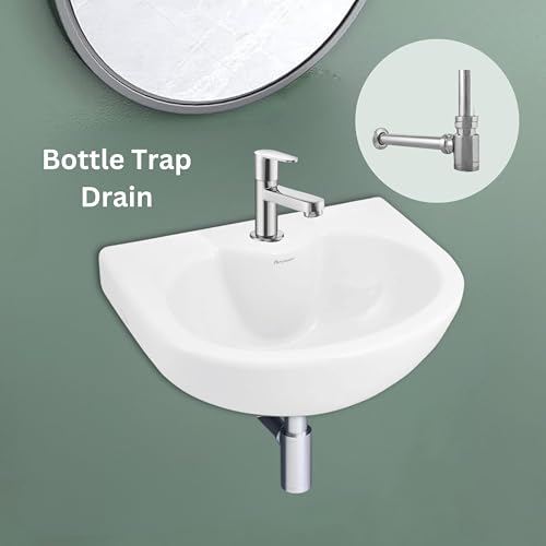 Image of PARRYWARE TAPTI Series Wall Mounted WASH Basin (White) with Faucet Hole | 450x330x210mm, Semi Circle | Ceramic Basin /Sink for Bathroom, Living Room | NOT Table /Counter Top | C04901C