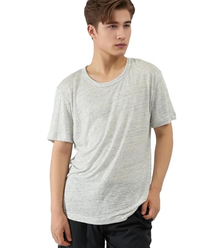100% Linen Jersey T-Shirt for Men and Women Lightweight Short Sleeve Crew Neck Top Unisex Relaxed Fit Casual Tee2