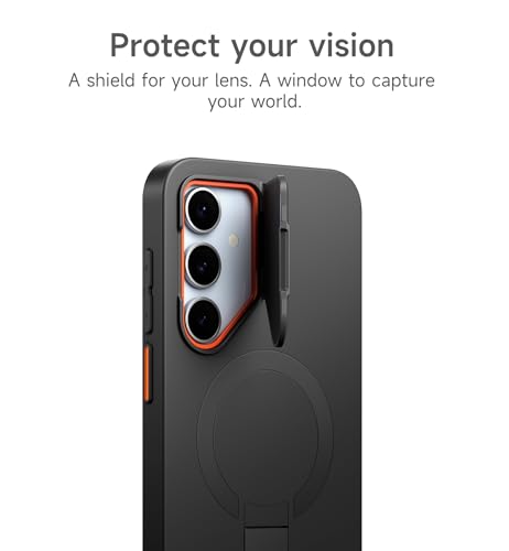 Image of SURITCH for Samsung Galaxy S24 FE Phone Case, Magnetic Protective Cover with Camera Cover & Adjustable Metal Kickstand for Galaxy S24 FE -Black