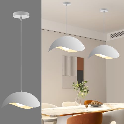 Mikeru White Pendant Lights, 2 Pack 40cm Height Adjustable Dining Room Pendant Lights, Modern LED Suspended Ceiling Light Fixture for Study, Living Room, Bedroom, Office