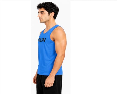 Image of Men's Gym Vest with Run Print, Sleeveless Athletic Tank Top for Running and Workout