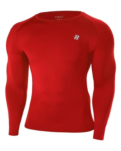 Runhit Kompressionsshirt Herren, Funktionsshirt Langarm Fitnessshirt Männer Thermoshirt Schnelltrocknendes Langarmshirt Atmungsaktiv Laufshirt für Running Gym Training Rot L