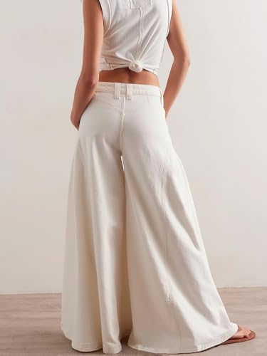 ebossy Wide Leg Barrel Jeans for Women High Waist Bell Bottom Distressed Casual Loose Washed Long Denim Pants2