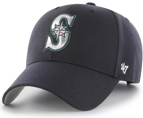 47 Brand MLB Team Color Primary Logo MVP Adjustable Structure Baseball Cap Hat Adult One Size Fits All - Seattle Mariners Navy