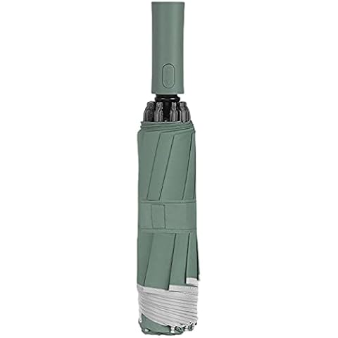 aromm Compact Umbrella Travel Windproof Double Canopy Construction Auto Open Close Button Green Cover