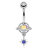 Melighting 14G Dangle Belly Button Rings, Stainless Steel Planet and Spaceship Piercing, Moon Jewelry for Women