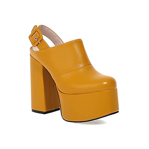 THESHY Women's Platform Chunky High Heel Pumps Round Toe Buckle Up Wedge Fashion Pumps Shoes for Women2