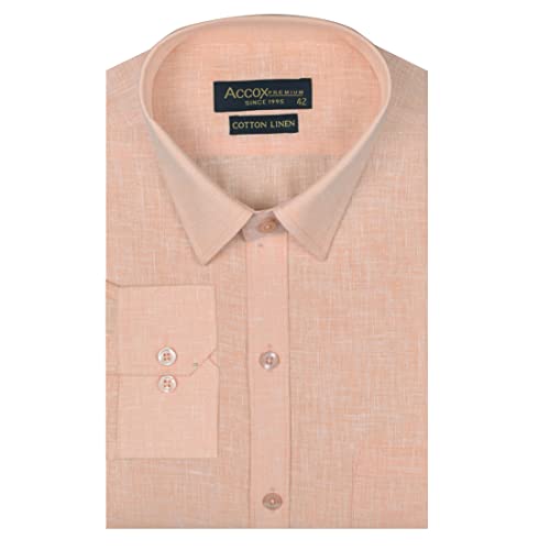 Image of ACCOX Men's Long Full Sleeves Regular Fit Cotton Linen Formal Plain Shirts(GCR53)