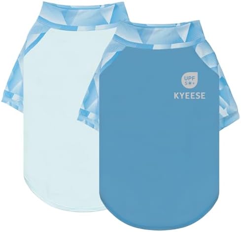 KYEESE 2Pack UV Protection Dog Shirt, UPF 50+ Cooling Dog T Shirts for Small Dogs Boy, Breathable Reflective Dogs Sun Shirts with Sleeves Summer Pet Clothes, Blue, M