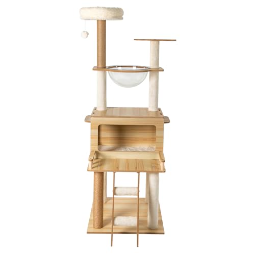 Cat Tree Tower,Cat Climbing Frame Tree W/Scratching Post,Wide Platforms,Space Capsule,Cat Nests & Play Ball for Cats Less Than 22 lbs,19.7 X 19.7 X 57.9in