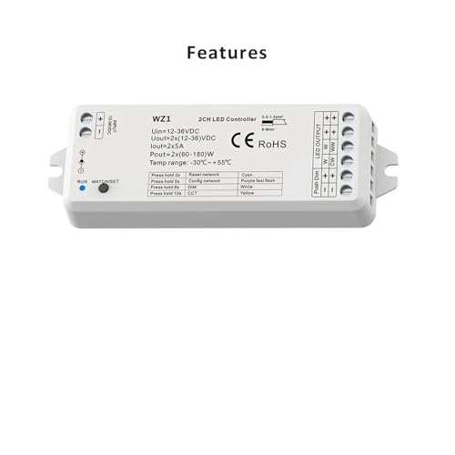 Variateur LED CCT 2CH RS1 avec contrôle Push Dimming haute précision