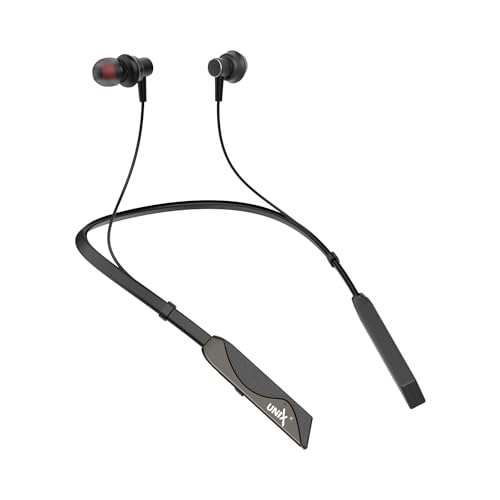 Image of Unix Elite 1 Charm Wireless Neckband | ENC Bluetooth Headset with Voice Changer (4 Modes) | 48H Playtime | Deep Bass | Magnetic Earbuds | Sweat Resistant | Stylish Neckband with Mic (Black)
