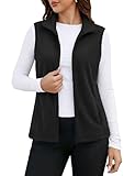 MAGCOMSEN Black Vest Women Polar Fleece Lined Athletic Vest Winter Outerwear Sleeveless Zip Jacket Black S