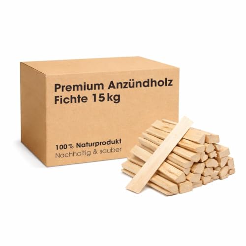 Fichte Anzündholz - 15 kg - Natürlich & Nachhaltig, Trockenes Holz für Kamin, Ofen & Grill