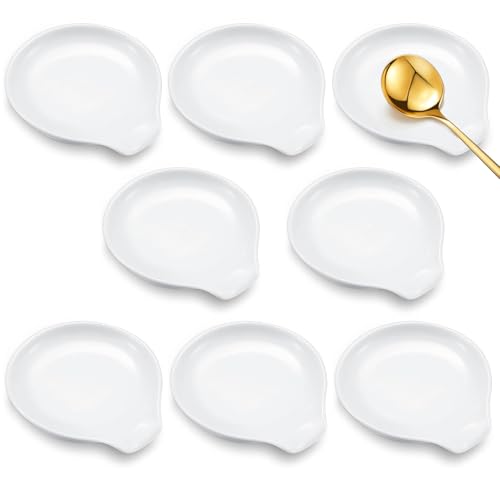 Image of Irenare 8 Pcs Ceramic Spoon Rest for Stove Top, 4.92 Inch Porcelain Spoon Holder, Coffee Utensil Rest Heat Resistant Dishwasher Safe for Home Kitchen Accessories Gift(White)