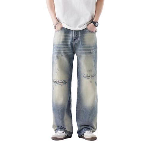 Men's Ripped Jeans Retro American High Street Loose Casual Straight Jeans