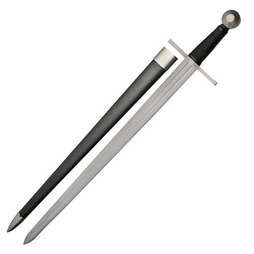 SZCO 36.5" Battle Tested Broad Medieval Sword – Collectible Viking Crusader Knight Sword with 29" Carbon Steel Blade, Leather Wrapped Scabbard & Classic Hilt