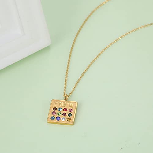Kkjoy 12 Tribes of Israel Breastplate Necklace for Women - Hebrew Tribe Birthstone Necklace with Rhinestone Aaron Amulet Jewish Pendant3