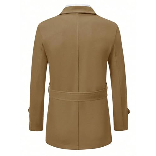 Men's Belted Windbreaker Jackets Long Sleeve Double Breasted Solid Color Lapel Collar Trench Coat Casual Windproof Overcoat4