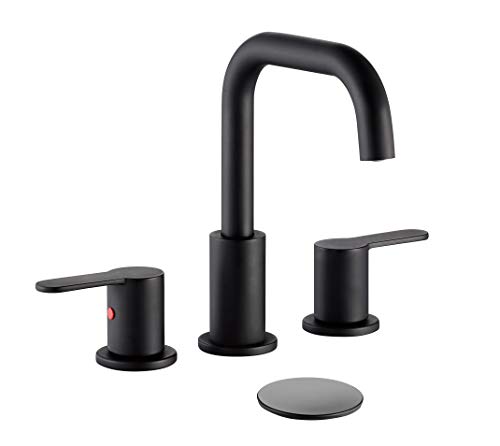 TimeArrow 2 Handle 8 inch Widespread Bathroom Sink Faucet Matte Black Vanity Faucet with Pop-Up Drain, TAF830E-MB