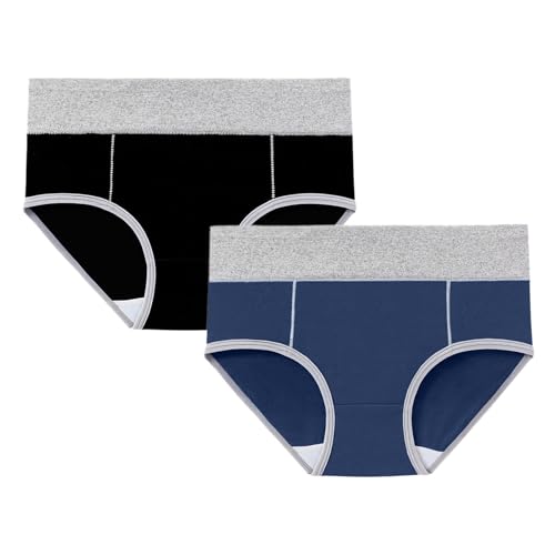 Juego de 2 bragas de algodón para mujer, cintura alta, talla grande, slips, comodidad, elástico, para mujer, vientre plano, bragas sexy y chic ropa interior, Azul oscuro, 4XL