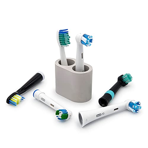 Qikfresh - 2er Aufsteckbürsten Halter & Zahnbürstenhalter | für Zahnbürstenköpfe von Oral B, iO, Philips, Waterpik, Fairywill UVM. | Schnelltrocknender & antibakterieller Bürstenkopfhalter (Grau) Cover
