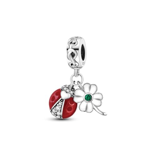 Charm pendente Coccinella e Quadrifoglio in Argento 925 con Cristalli per Pandora