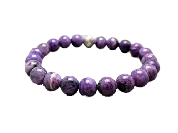 Bracelet charoite 10mm elastique et perles de lithotherapie pour homme et femme