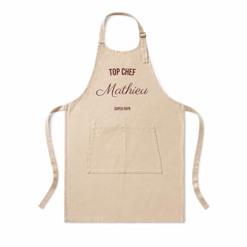 Tablier de Cuisine Personnalisé - Cadeau Papa Fête des Pères - Idée Cadeau Homme BBQ Taille Unique 100% coton bio - Tablier Personnalisé