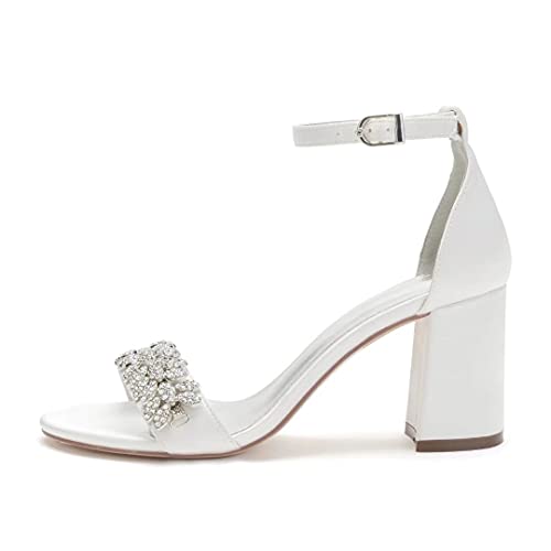 Block Heel Wedding Sandals Shoes for Bride Open Toe Crystals Formal Party Heels Sandal 1151-33