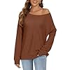 CHICALLURE Womens Off The Shoulder Sweatshirt Long Sleeve Tops Fall Baggy Oversized Sweaters(Caramel,M)