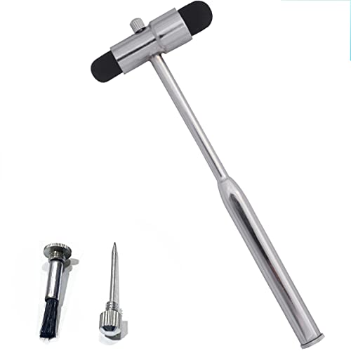 Innotech - Martillo de reflejos neurológico con pincel y aguja para reflejos de la piel y reacciones superficiales, color plateado