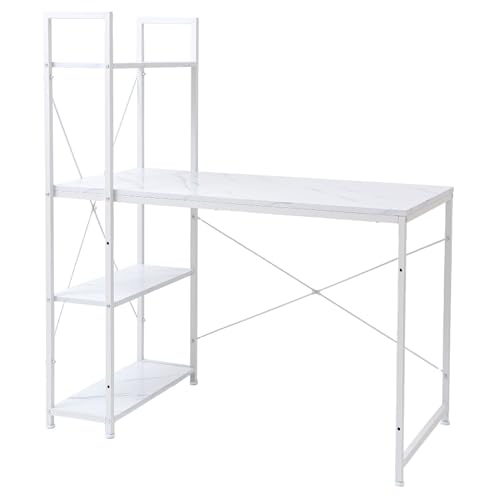 ヤマソロ パソコンデスク デスク 棚付き ラック付きデスク 幅120cm 奥行60cm レトリック Rhetoric 82-743 (マーブルホワイト)