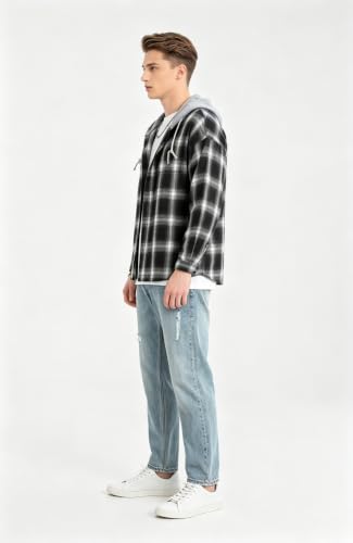 Image of Lavnis Men's Plaid Hooded Shirts Lightweight Shirt Jackets