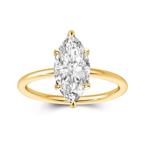 RODIFFY 1/2/3 Carat Elegant Marquise Cut Engagement Ring for Women S925 Silver Lab-Created D Color VVS1 Moissanite Promise Ring with 14K Gold Plated (2CT(14K Gold Plated) 6.5)