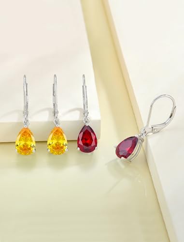YL 925 Sterling Silver Teardrop Dangle Drop Earrings for Women 7x10 MM Solitaire Birthstone Leverback Jewelry4