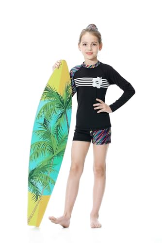 Image of Girls Long Sleeve Swimsuits 2 Pieces Set Rash Guard Swimwear Quick Dry Surfing Wetsuit for Kids Bathing Suit 5-16 Years