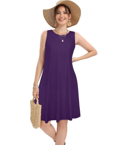 Image of elescat Women's Summer Dresses Casual Sleeveless Loose Sundress with Pocket