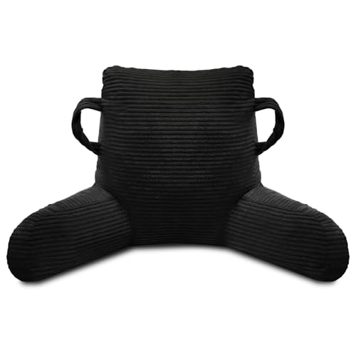 ABROLOY Reading Pillow for Sitting in Bed Adult Bed Reading Pillow with Shredded Memory Foam Back Pillow for Sitting with Arms and Pockets Black