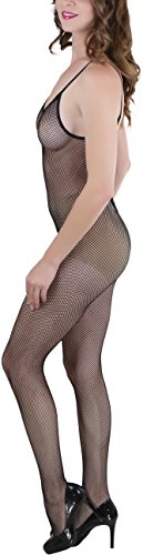 Image of ToBeInStyle Women's Bodystocking Crotchless Peek-A-Boo Fishnet Lace Bodysuit