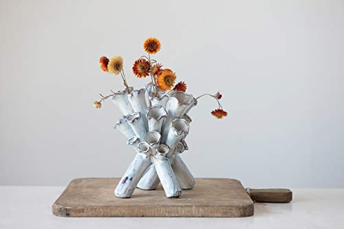 Creative Co-Op Handmade Stoneware Sculpture Reactive Glaze Finish (Each One Will Vary) Vase, White #TOP1