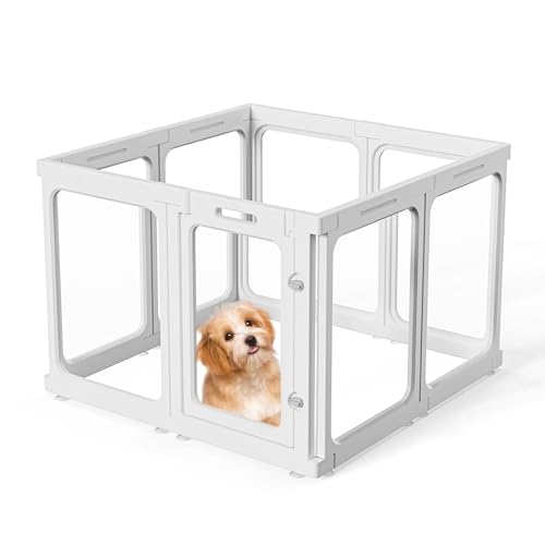 autozen 8X Welpenlaufstall, 60cm hoch Hundetoilette Wohnung aus Acryl transparenter Faltbarer Hundeauslauf mit Tür rutschfestes Hundegitter Wohnung für Hunde, Katzen, Kaninchen, Kleintiere, weiß