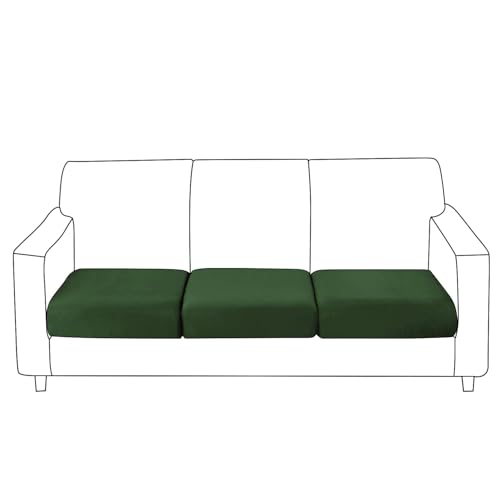 Image of HOKIPO 100% Waterproof Elastic Individual Seat Cushion Cover, 3-Piece Sofa Cushion Cover, Green (NEW-AR-5352-GRN*3)
