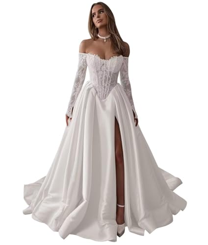 Women's Tulle Lace Wedding Dresses for Bride 2025 Simple A-line Long Beach Boho Wedding Bridal Ball Gown