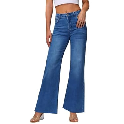 KDF Wide Leg Jeans for Woman Baggy Stretchy Loo...