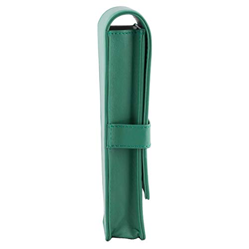 Image of DiLoro Leather Double Pen Case Pencil Pouch Holder for Two Fountain Ballpoint Rollerball Pens and Pencils (Light Green)
