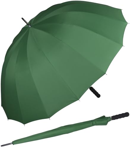 iX-brella - Ombrello per partner XXL leggero, 16 pezzi, con piacevole impugnatura morbida, diametro 1,29 metri, verde scuro, 129 cm